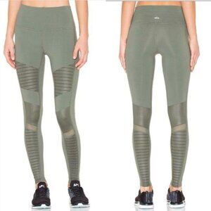 Alo Yoga Green Compression Moto Leggings High Waist Scuipting Figure Size S